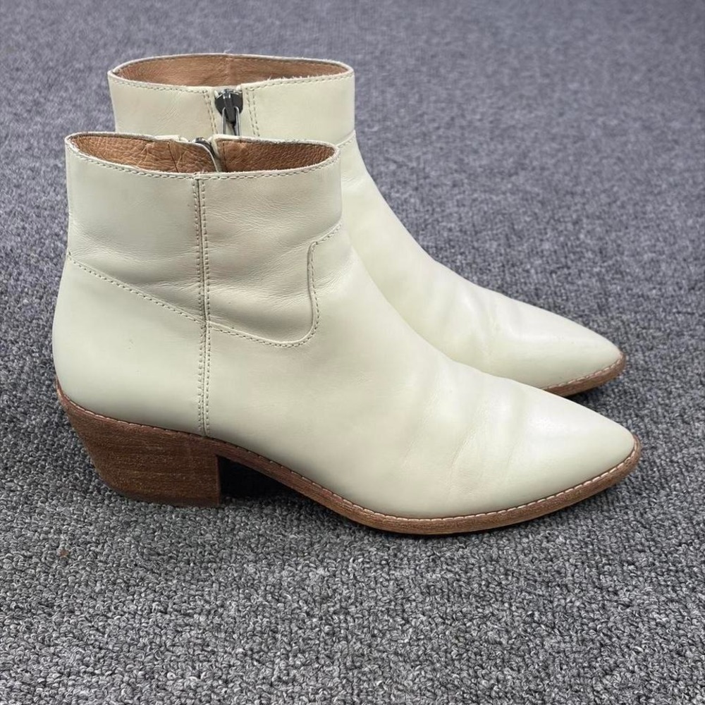 Women's Madewell White Leather Short Heel Pull On Side Zip Ankle Boots Booties - Picture 2 of 8